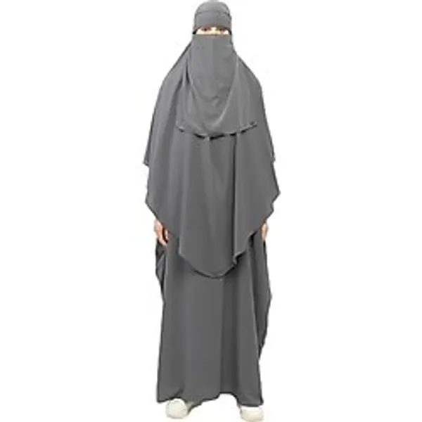Altobeh Sultanbaş Nikaplı Çarşaf Cilbab Khimar Abaya Kolu Lastikli Hakim Yaka Peçeli Ferace Medine İpek, Zümrüt Yeşili, L-XL