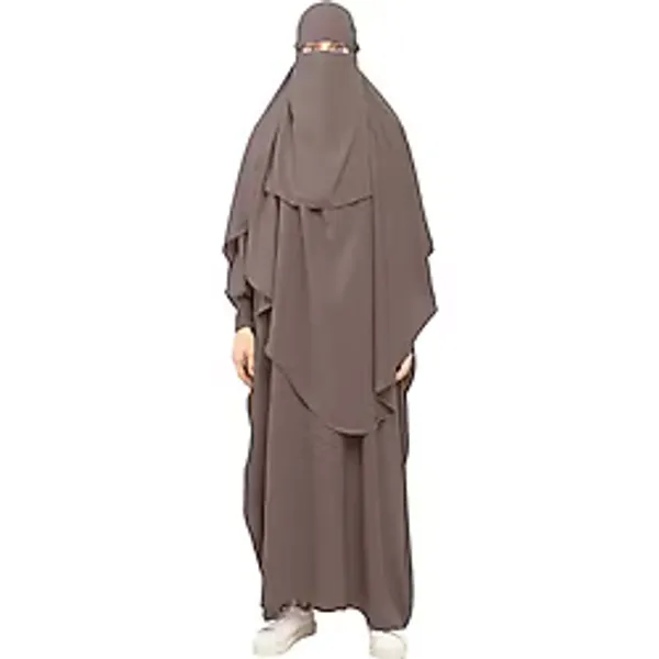 Altobeh Sultanbaş Nikaplı Çarşaf Cilbab Khimar Abaya Kolu Lastikli Hakim Yaka Peçeli Ferace Medine İpek, Vizon, S-M