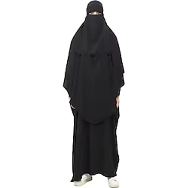 Altobeh Sultanbaş Nikaplı Çarşaf Cilbab Khimar Abaya Kolu Lastikli Hakim Yaka Peçeli Ferace Medine İpek, Lacivert, S-M