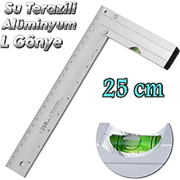 Aluminyum L Gonye Su Terazili Cetvel Kaynak Kaynakci Marangoz Gonyesi 250 Mm