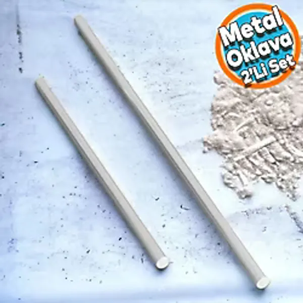 Alüminyum Metal Oklava 2'Li Set 99-74 Cm Börek Hamur Yufka Açma Silindir Yuvarlak Uzun Kısa Mutfak