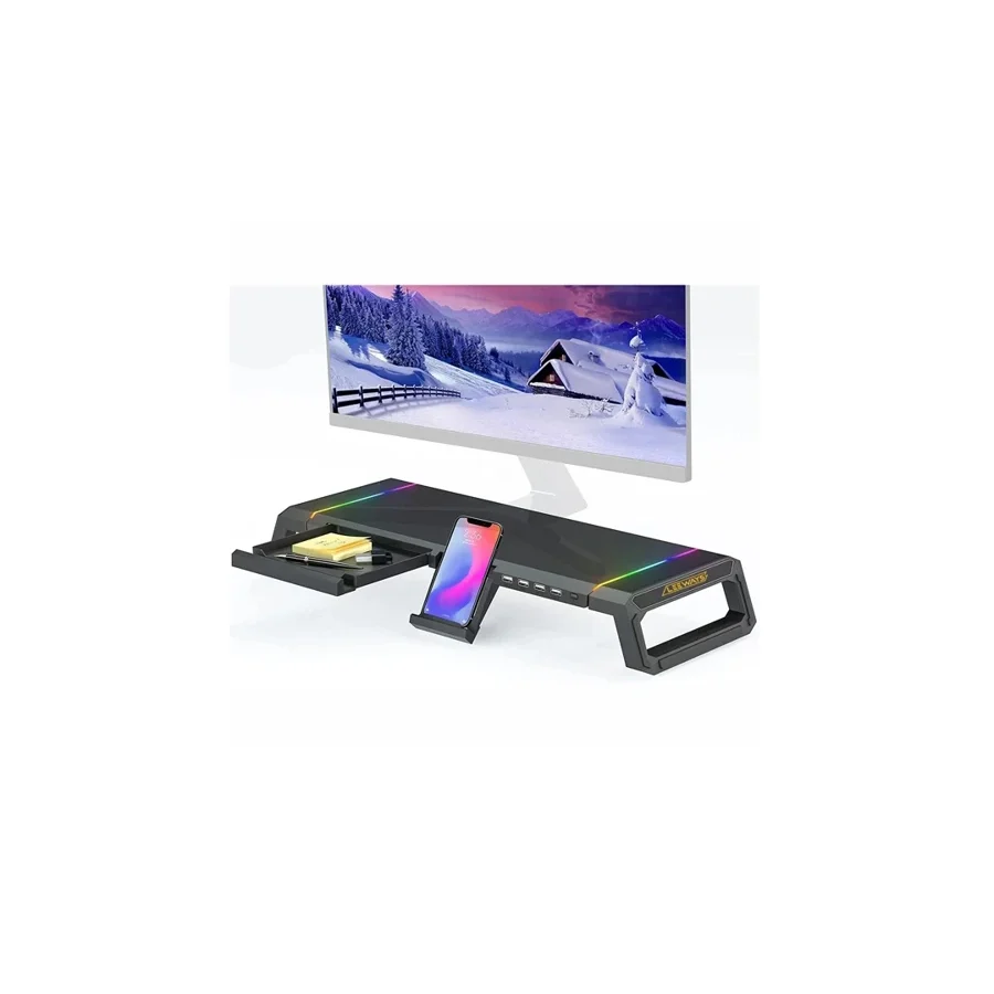 ALWAYS TEKNOLOJİ Masaüstü Stand Yükseltici Katlanabilir RGB Çekmeceli Monitör Standı