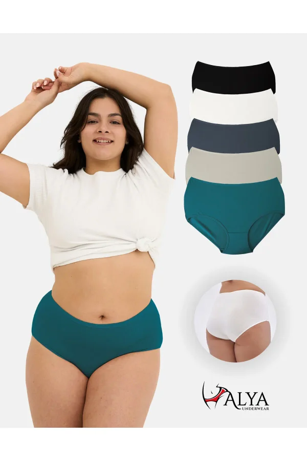 ALYA UNDERWEAR Kadın Büyük Beden Külot Battal Full Brief, Yüksek Bel (5XL, 6XL, 7XL) 5 Farklı Renk 1 Pakette - 2