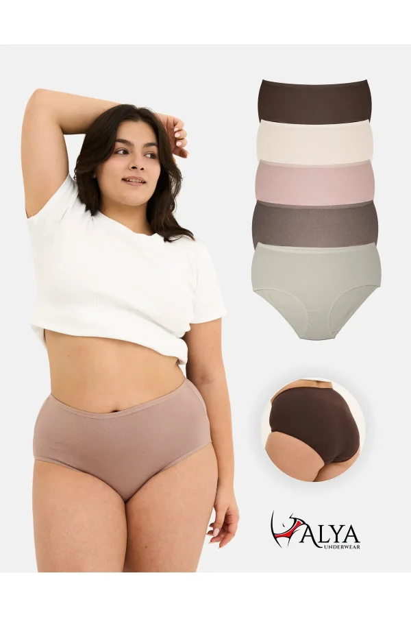 ALYA UNDERWEAR Kadın Büyük Beden Külot Full Brief, Pamuklu Yüksek Bel Iç Çamaşırı (5XL, 6XL, 7XL) 5'li Paket (P20)