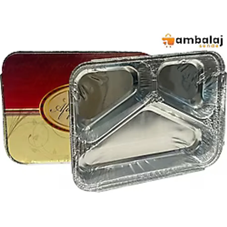 AmbalajSende 3 Bölmeli Alüminyum Kap - 100 Adet