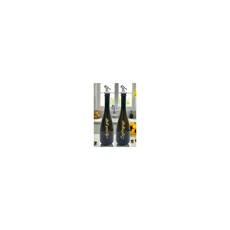 Amber Renk Kabartma Baskılı 750 Ml Cam Yağdanlık Şişe 2'Li Sofra Mutfak Sunum Sosluk
