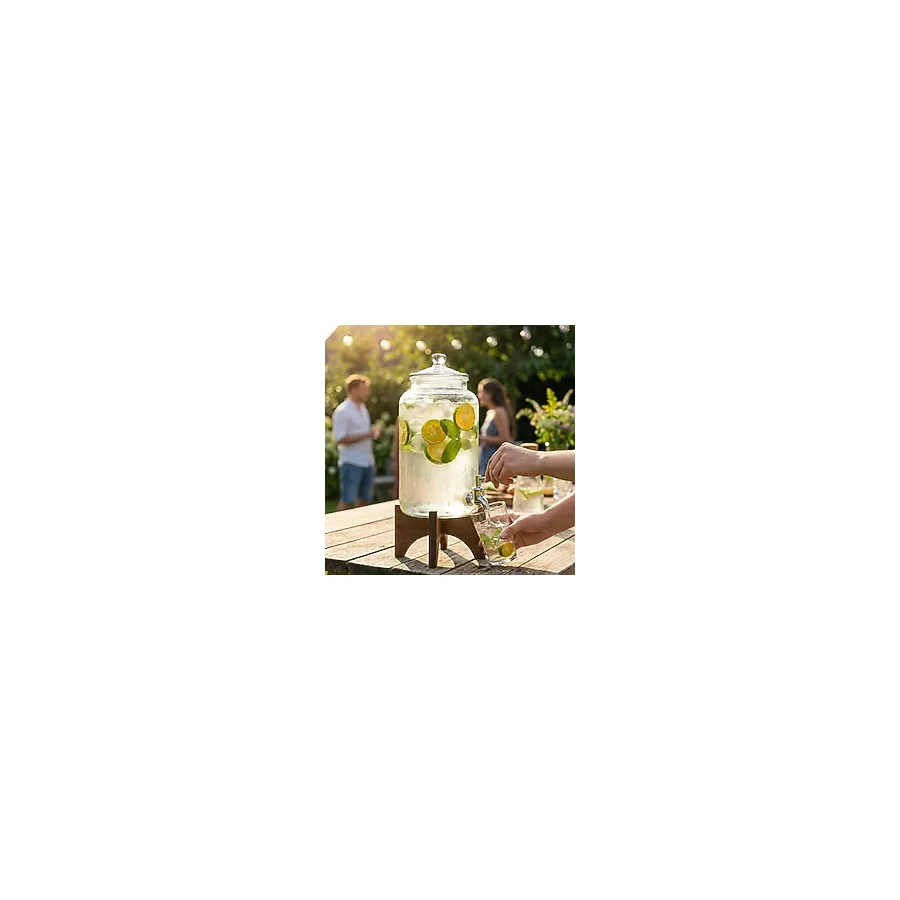 AmberHaus Akasya Ahşap Standlı Musluklu Cam Sebil - Soğuk İçecek Dispenseri ve Limonata Sürahisi - Parti ve Sunum İçin Şerbetlik - 3 ve 5 Litre Seçenekli (Akasya, Ahşap Kapaklı, 3 Litre)