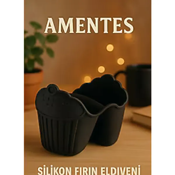Amentes Silikon Fırın Eldiveni Isı Yalıtımlı Kaymaz Mikrodalga Fırın Tencere Tepsi Siyah