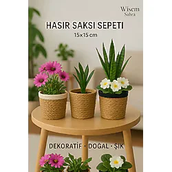 Amentes Yuvarlak Hasır Sepet Saksı Sepeti, Lüx Organizer, Dekoratif Sepet, Ev Dekoru