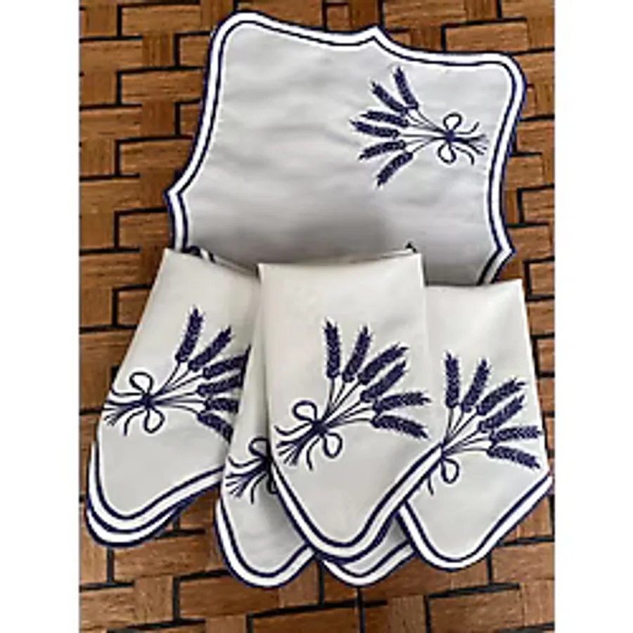 Amerikan Servis Kasso Nakışlı Supla 6 Lı - 35 x 45 cm - Beyaz
