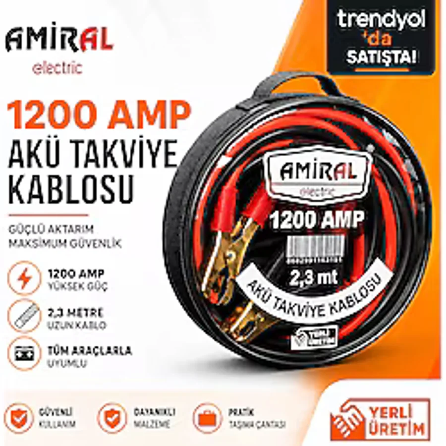 amiral Akü takviye kablosu 1200 Amper 2.30 Metre Kablolu Çantalı 1.SINIF