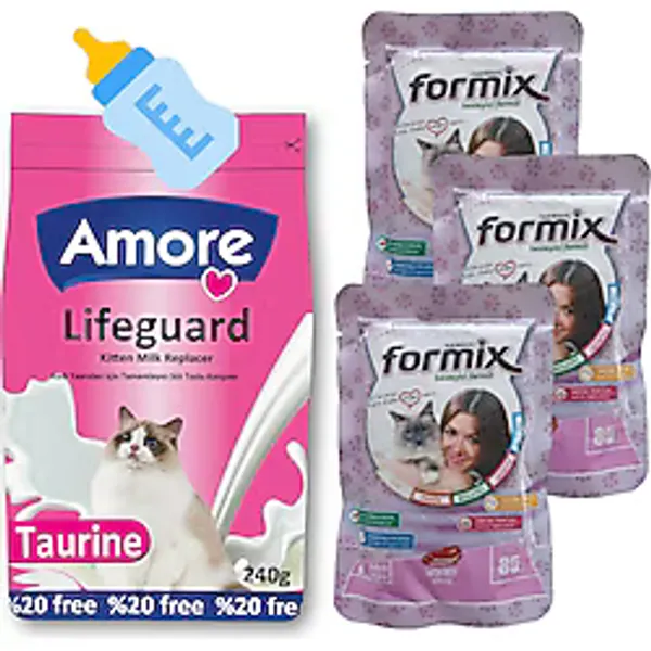 Amore Lifeguard Yavru Kedi Süt Tozu 240 G + Biberon + Punch 3'lü