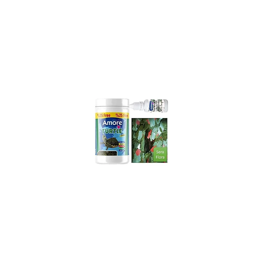 AMORE Turtle Green Sticks 125ml, 30gr Sera Flora Pul Sürüngen ve Yüzen Kaplumbağa Yemi, Vitamin