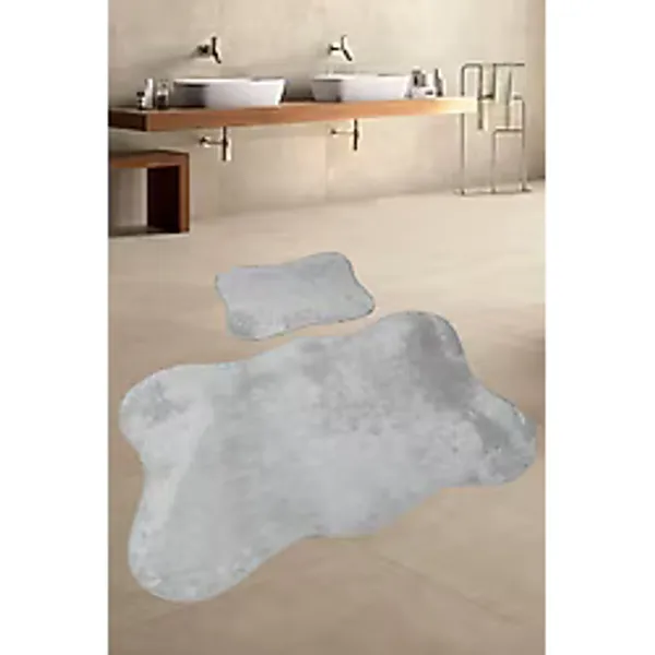 Anatolia Gri 2Li 80X140 + 50X70 Cm Büyük Ebat Banyo Paspası Seti Klozet Takımı