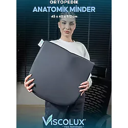 Anatomik Visco Ortopedik Minder - Ofis Araba Sandalye Minderi Füme 44x36x9/2