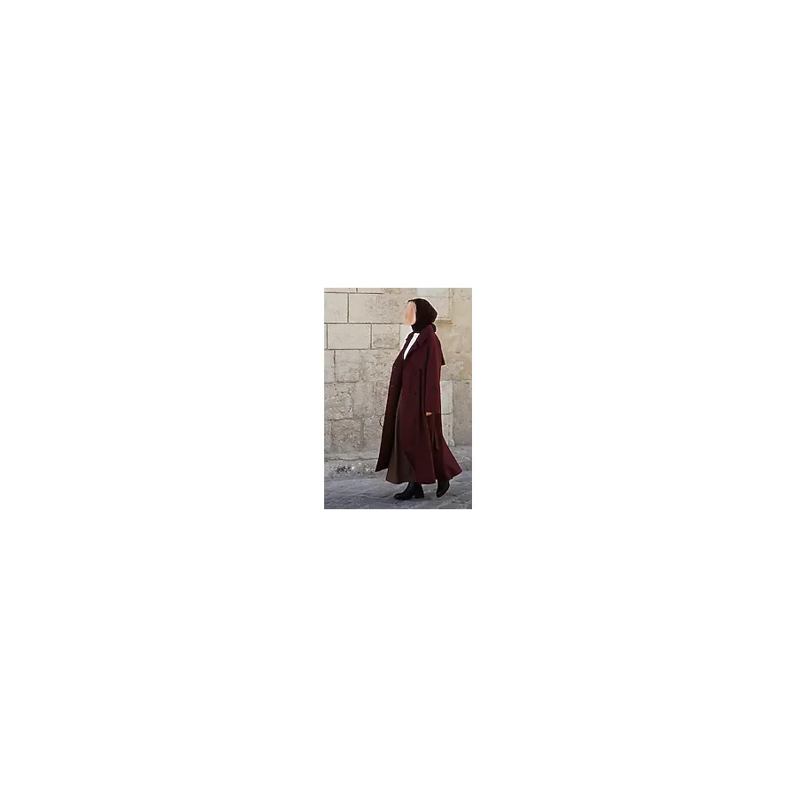 Ande Tesettür Rüzgarlıklı Kruvaze Kaban - Bordo - 2