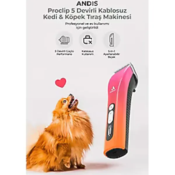 Andis Proclip 5 Devirli Kablosuz Kedi & Köpek Tıraş Makinesi - Pembe