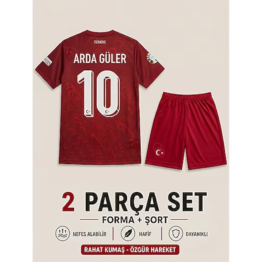 Andream Arda Güler Türkiye Milli Takım Kırmızı Çocuk Futbol Forması Forma Şort 2 Parça - 9 - 10 Yaş - Beyaz