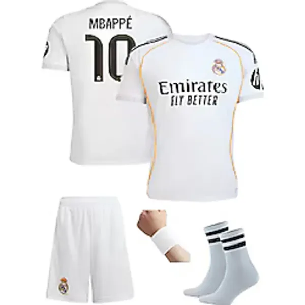 Andream Real Madri'd Mbappe 2026 Yeni Sezon Futbol Çocuk Forması 4'lüset Çorap +Bileklik Hediyeli - 5 - 6 Yaş - Beyaz