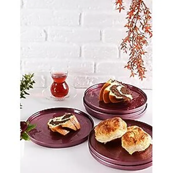 AngDesign Milano Cam Pasta-Kek-Tatlı Tabağı 6'lı Lila-Erik (Lila)