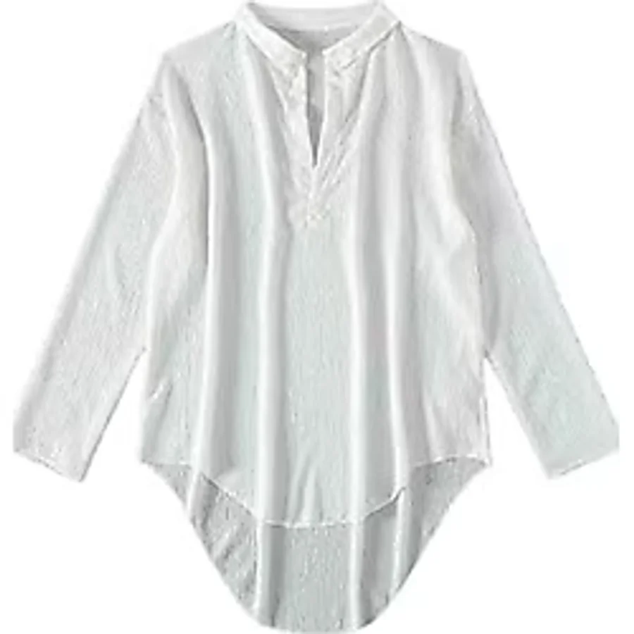 Angelsin Gömlek Görünümlü Likralı Plaj Elbisesi Pareo Cover Up Kimono Beyaz