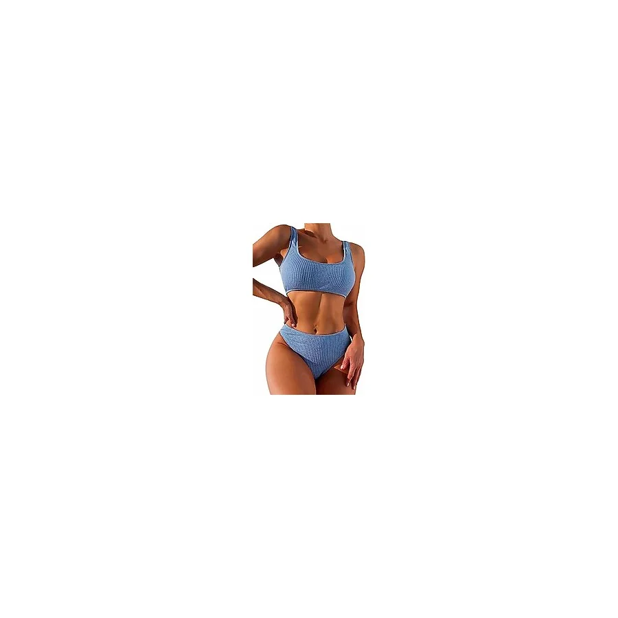 Angelsin Özel Fitilli Kumaş Tankini Bikini Üstü Mavi 36