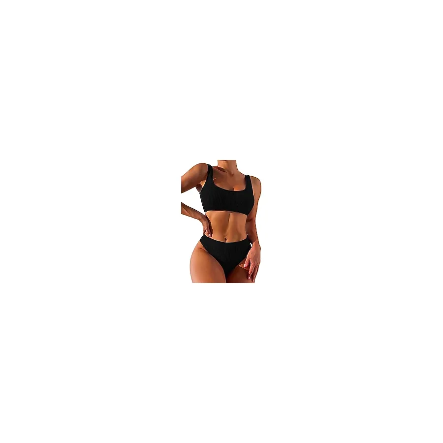 Angelsin Özel Fitilli Kumaş Tankini Bikini Üstü Siyah 36
