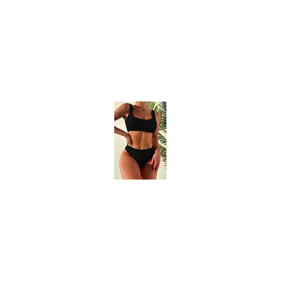 Angelsin Özel Fitilli Kumaş Yüksek Bel Tankini Bikini Takım