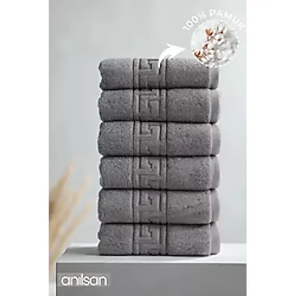 Anılsan 6'lı Greek Antrasit El Havlusu - 50x90 Cm, 225 Gr, %100 Pamuk, Spa Ve Otel Havlusu, Günlük Kullanıma Uygun