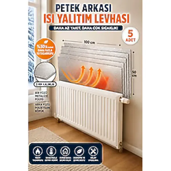 Ankaflex 5 Adet Petek Radyatör Arkası Folyo Plaka Kalorifer Soba Arkalığı Alüminyum Isı Yalıtım Folyosu