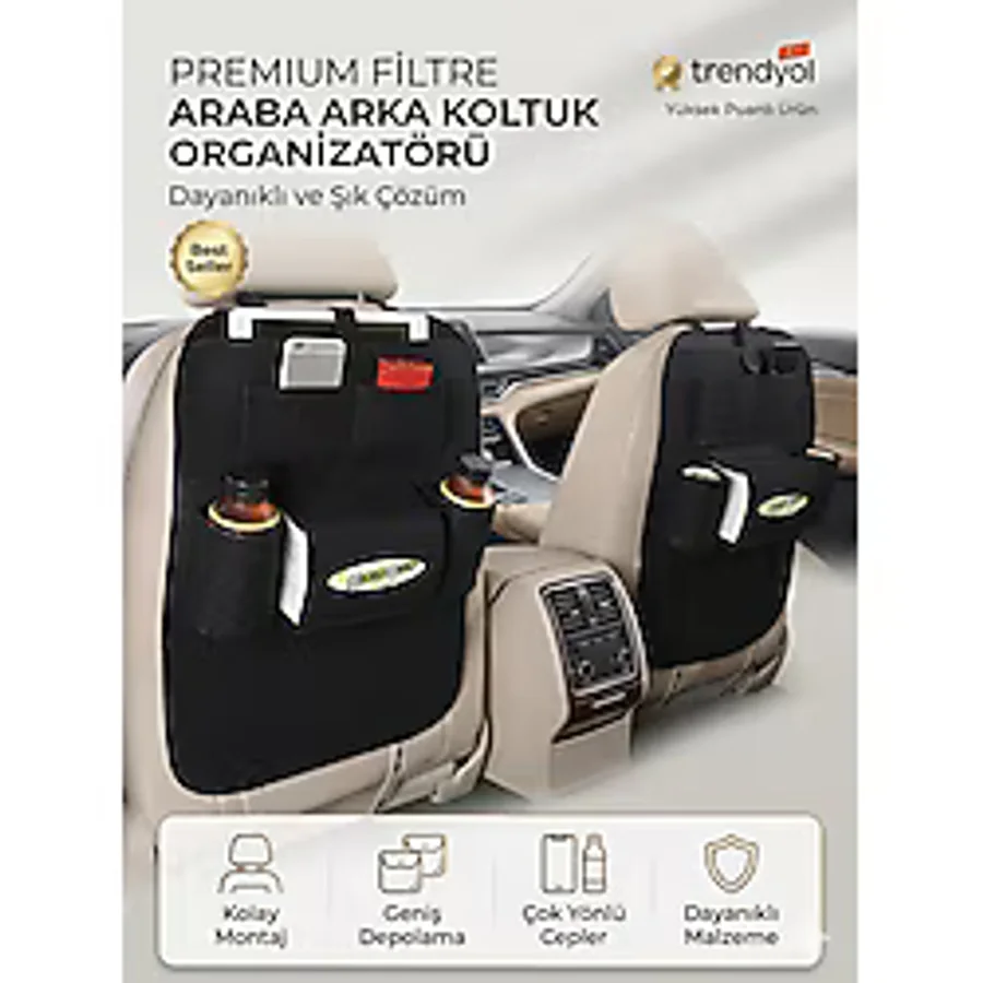Ankaflex Highconcept Siyah Araç Içi Oto Koltuk Arkası Organizer Araba Eşya Düzenleyici Portatif Bardaklık