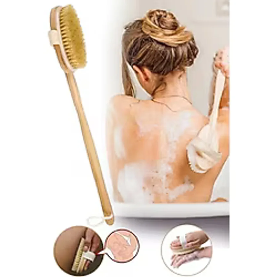 Ankanorm Ahşap Saplı Doğal At Kılı Selülit Fırçası Peeling Masaj Fırça Banyo Fırçası