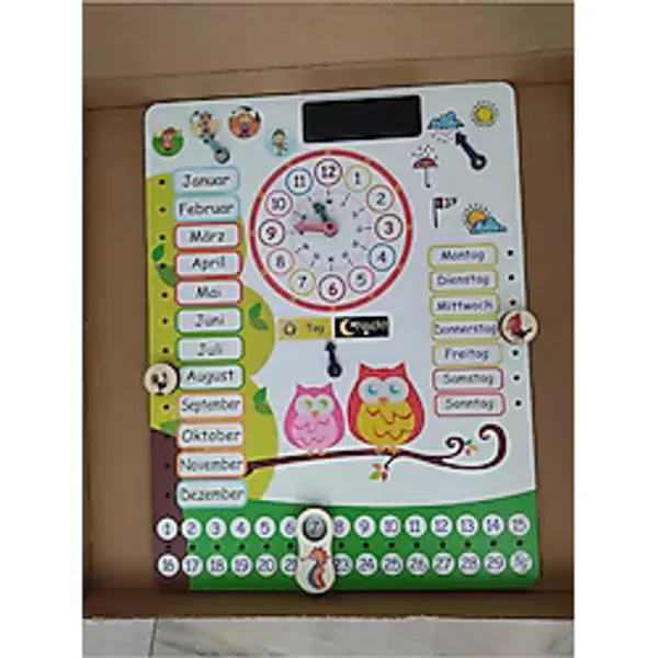 Ankebut Montessori Ahşap Saatli Eğitici Takvim Günler, Aylar, Mevsimler, Hava Durumu, Rakamlar