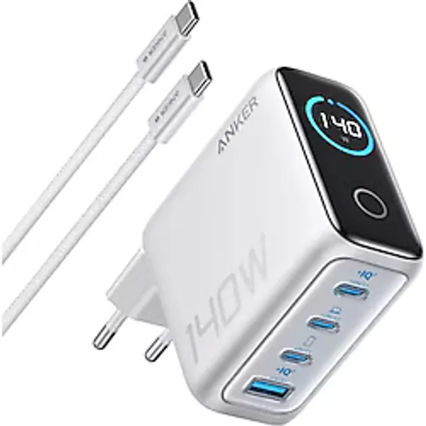 Anker 140W USB-C Şarj Cihazı, 4 Bağlantı Noktalı, Gelişmiş GaN Güç Kaynağı, Dokunmatik Kontrol, Gümüş - B2697