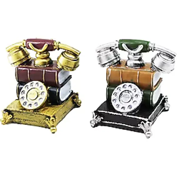 ANKESÖRLÜ TELEFON VİNTAGE DEKORATİF BİBLO - KUMBARA RENKLİ 15.5X15.5X10CM REÇİNE