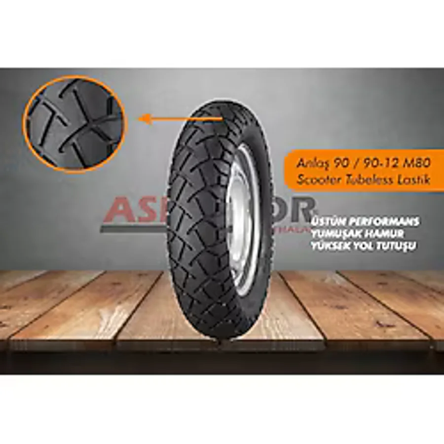 Anlaş 90 / 90-12 Mb-80 Scooter Tubeless Lastik 90 90 12 4 Mevsim