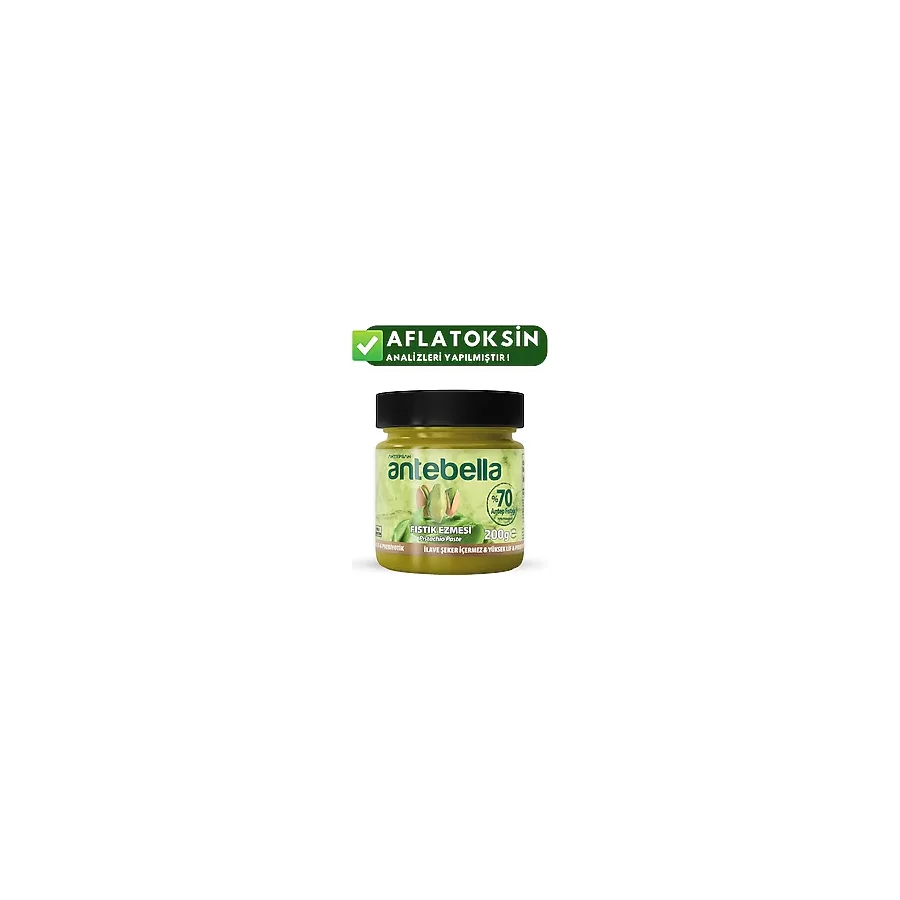 Antebella Antep Fıstık Ezmesi 200 gr Şeker İlavesiz Vegan Uyumlu Sağlıklı Atıştırmalık
