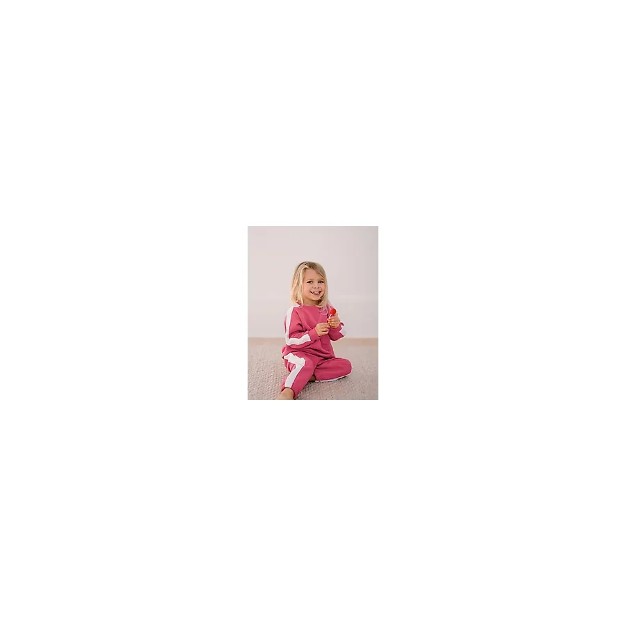 Antebies Organik Pembe Beyaz Kız Bebek Eşofman Takımı - 6 - 9 Ay