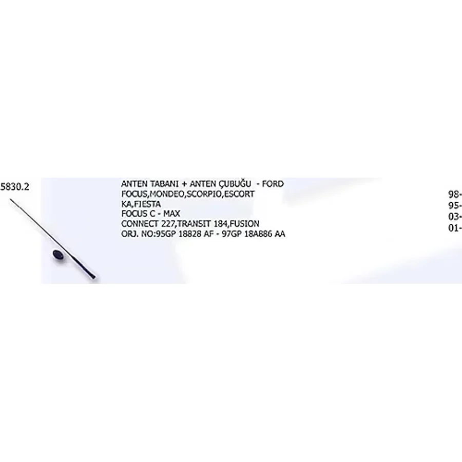 Anten Tabanı + Anten Çubuğu Ford Focus Mondeo Scorpıo Escort Ka Fıesta Ford Focus C - Max . .
