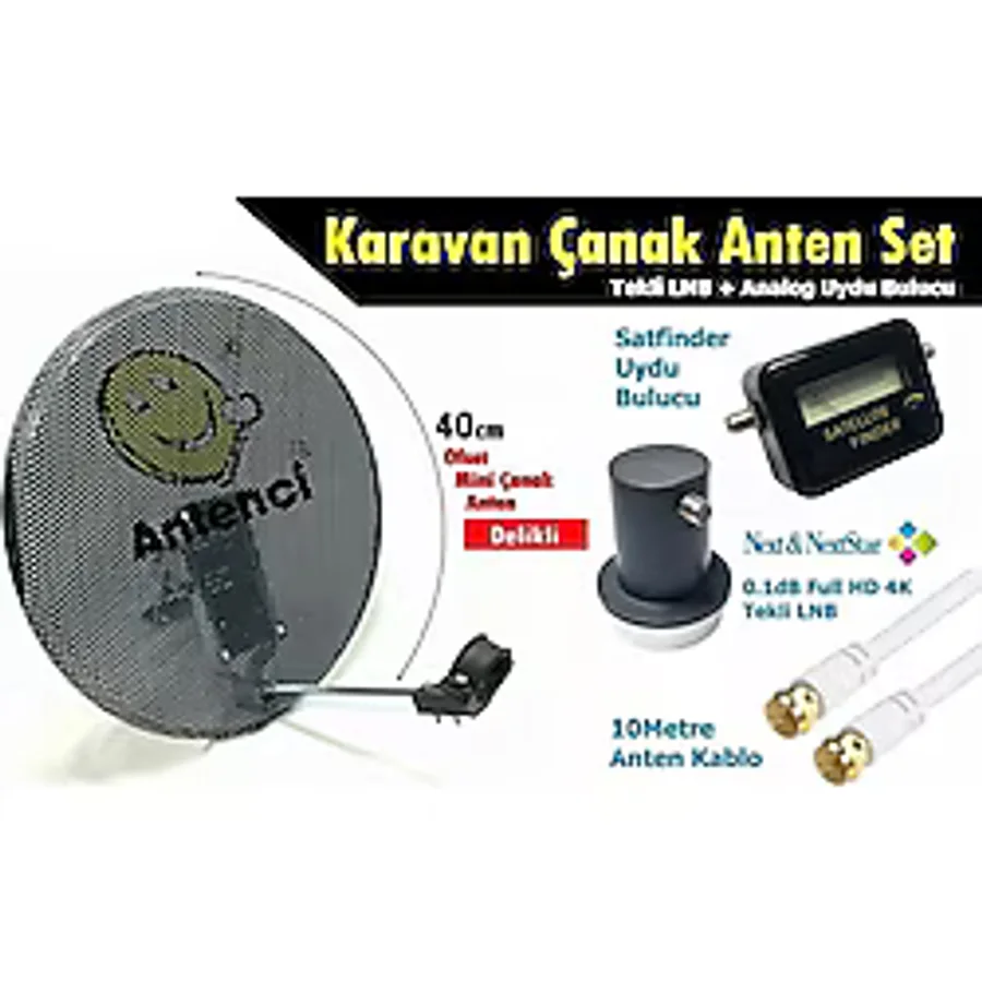 Antenci 40CM Delikli Karavan Çanak Anten Seti +Analog Uydu Bulucu