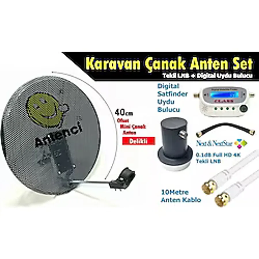 Antenci 40cm Delikli Karavan Çanak Anten Seti +Dijital Uydu Bulucu