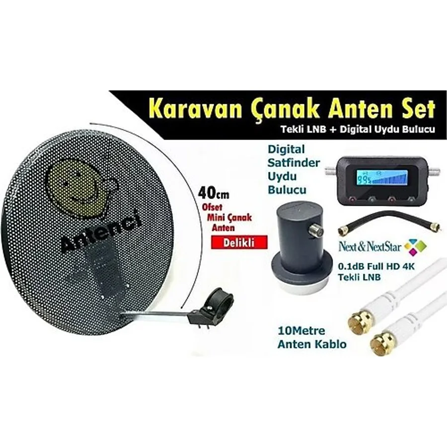 Antenci 40cm Delikli Karavan Çanak Anten Seti + Divisat Dijital Uydu Bulucu