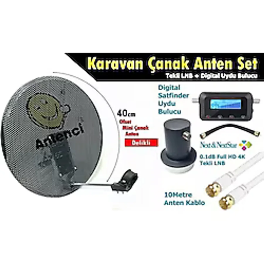 Antenci 40cm Delikli Karavan Çanak Anten Seti + Divisat Dijital Uydu Bulucu