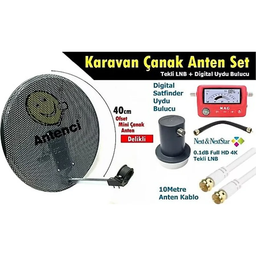 Antenci 40cm Delikli Karavan Çanak Anten Seti + MAG 6303 Dijital Uydu Bulucu