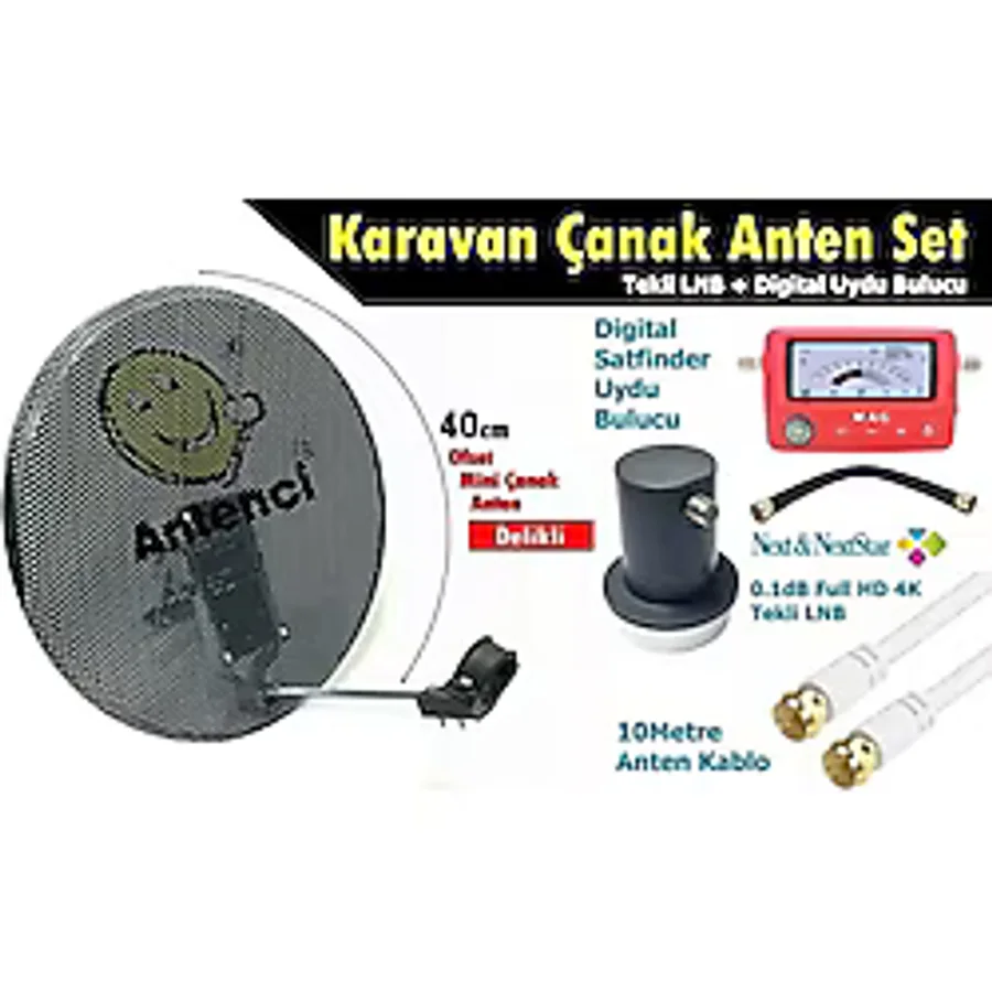 Antenci 40cm Delikli Karavan Çanak Anten Seti + MAG 6303 Dijital Uydu Bulucu