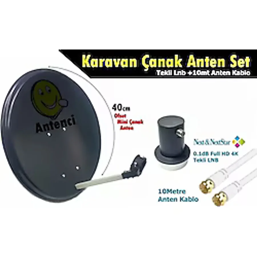 Antenci 40cm Karavan Çanak Anten +Next Tekli LNB+10mt Anten Kablo