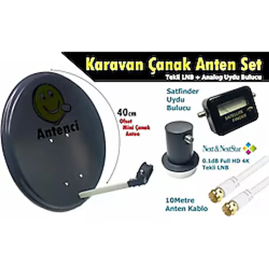 Antenci 40cm Karavan Çanak Anten Seti +Analog Uydu Bulucu