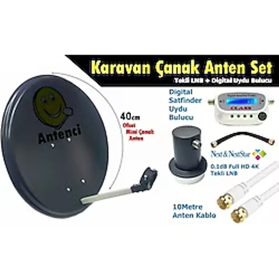 Antenci 40cm Karavan Çanak Anten Seti +Dijital Uydu Bulucu