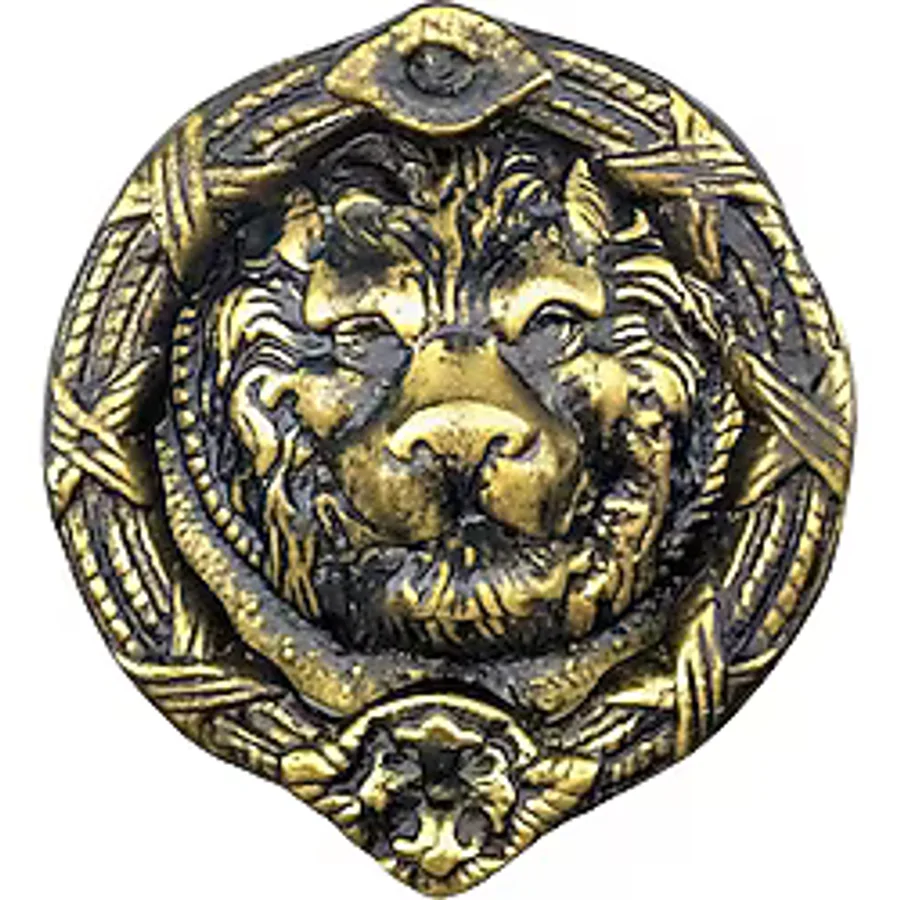 Antika Tarz Dekoratif Pirinç Aslan Kapı Tokmağı, Taktak - 185 mm, Antik