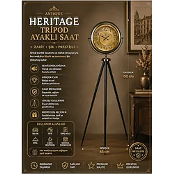 Antique Heritage Eskitme Tripod Ayaklı Saat